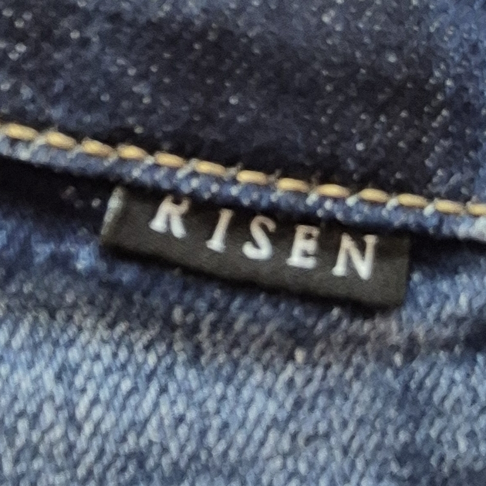 Risen 13/31 Med Dark Wash Denim Straight Leg Jeans Distressed 28" Inseam - Picture 5 of 5